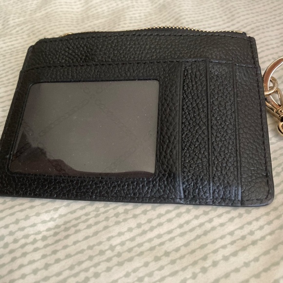 Michael Kors Leather Jet Black and Gold Small Coin Wallet Wristlet Purse - Picture 10 of 13